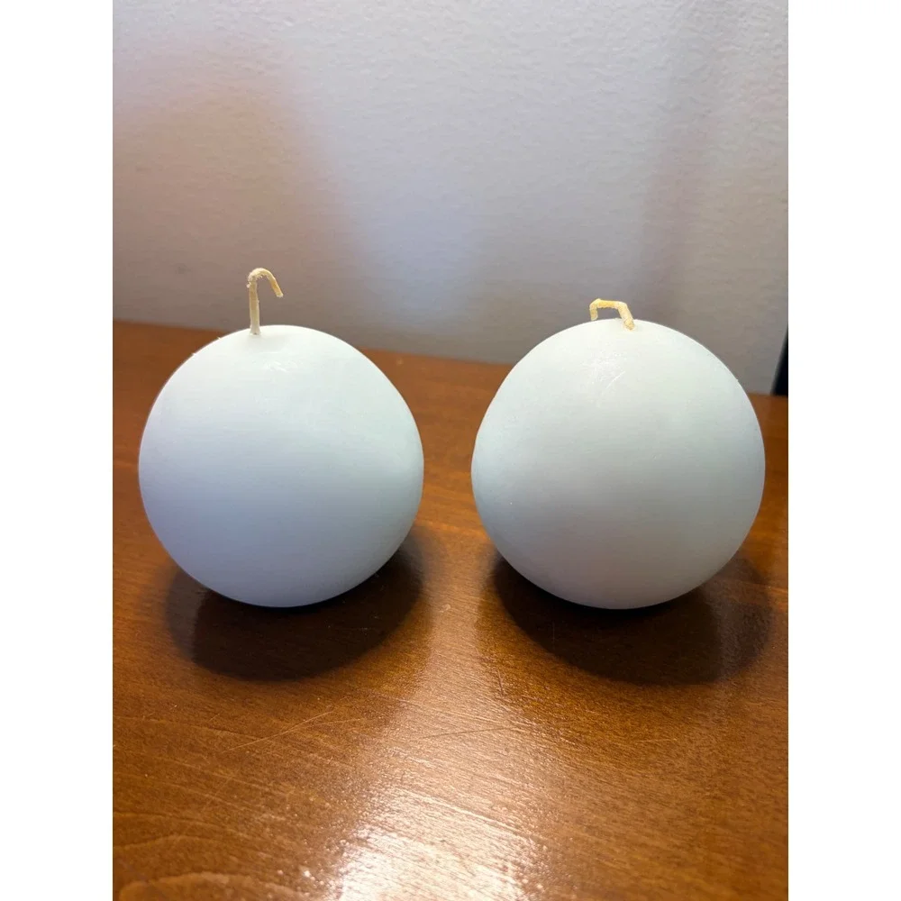 PartyLite Spring Water 3 Inch Ball‎ Candles Set of 2 Light Blue Q36611 NEW